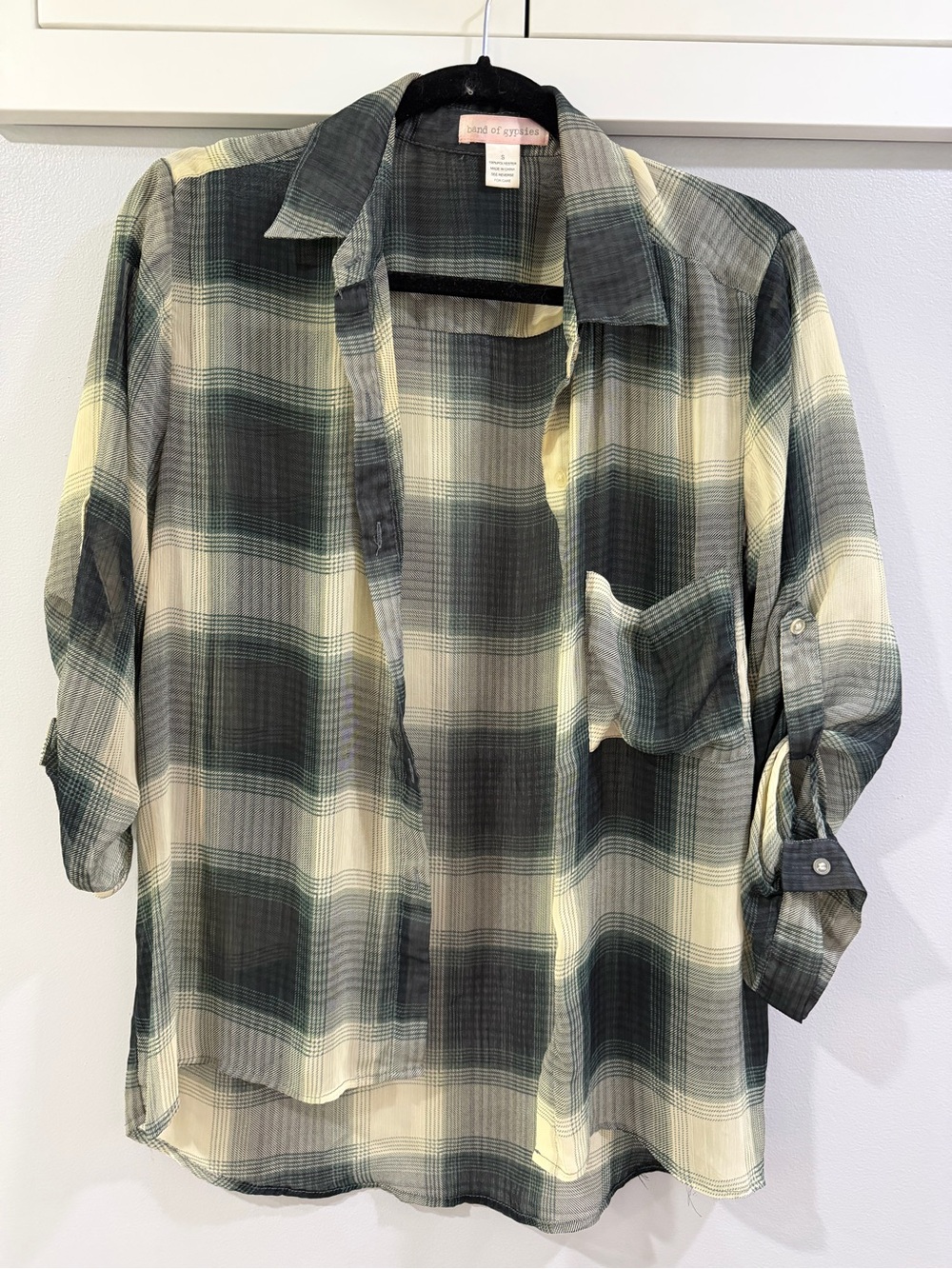 Band of Gypsies Green and Cream Plaid Button Down Shirt